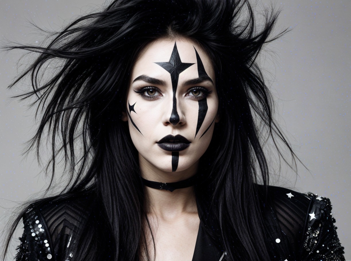 Portrait of a woman with dramatic black and white makeup