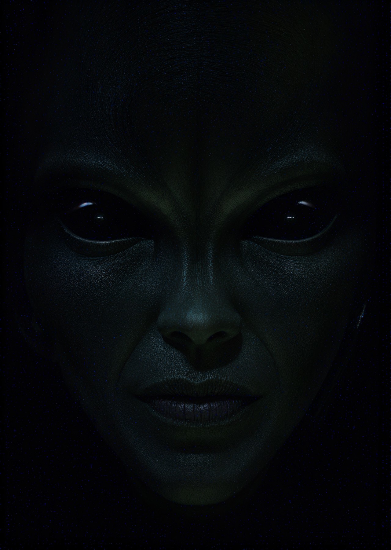 Close-Up of an Alien Figure with Luminous Skin