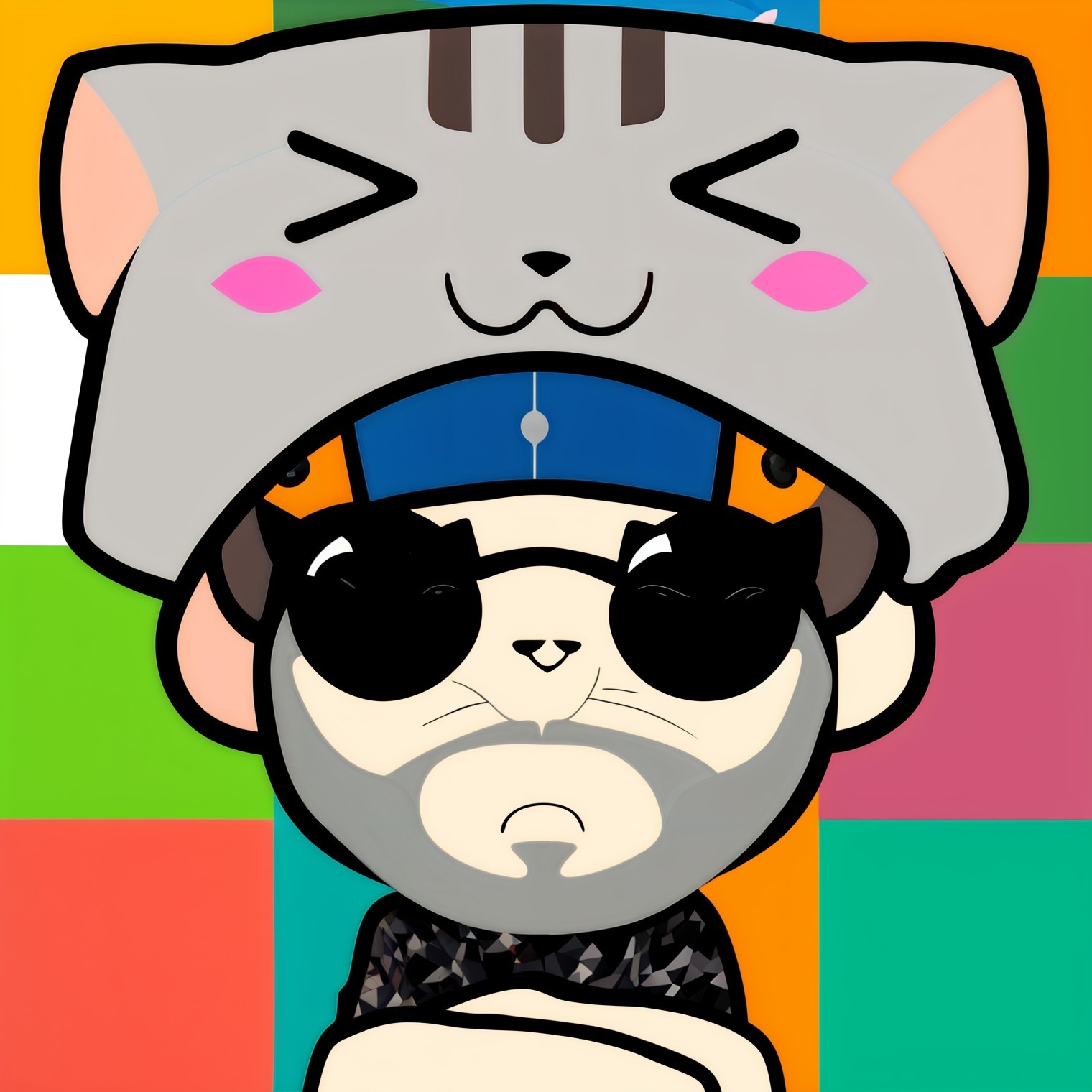 Cartoon Character with Cat Hat and Sunglasses