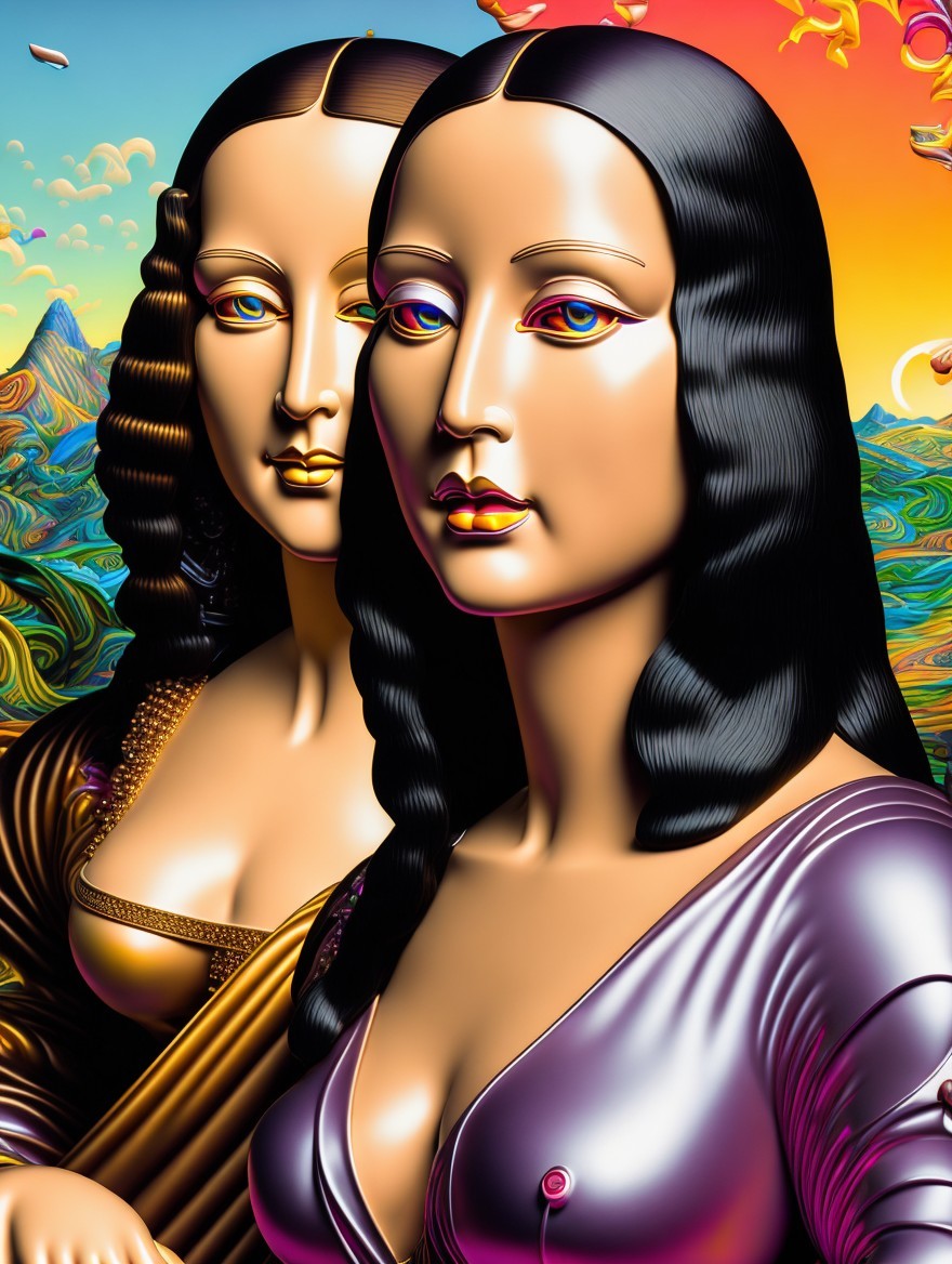 Stylized Mona Lisa Renderings with Vibrant Colors
