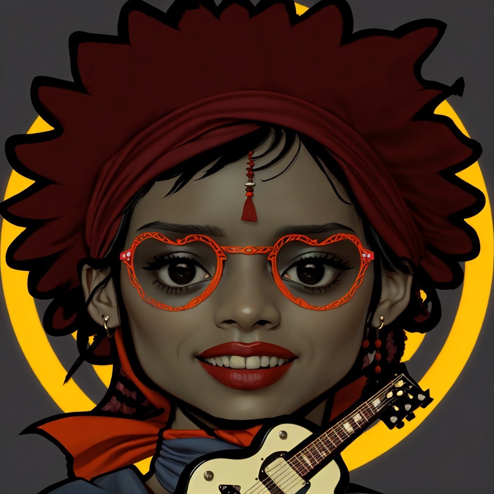 Vibrant Illustration of a Girl with Guitar and Glasses