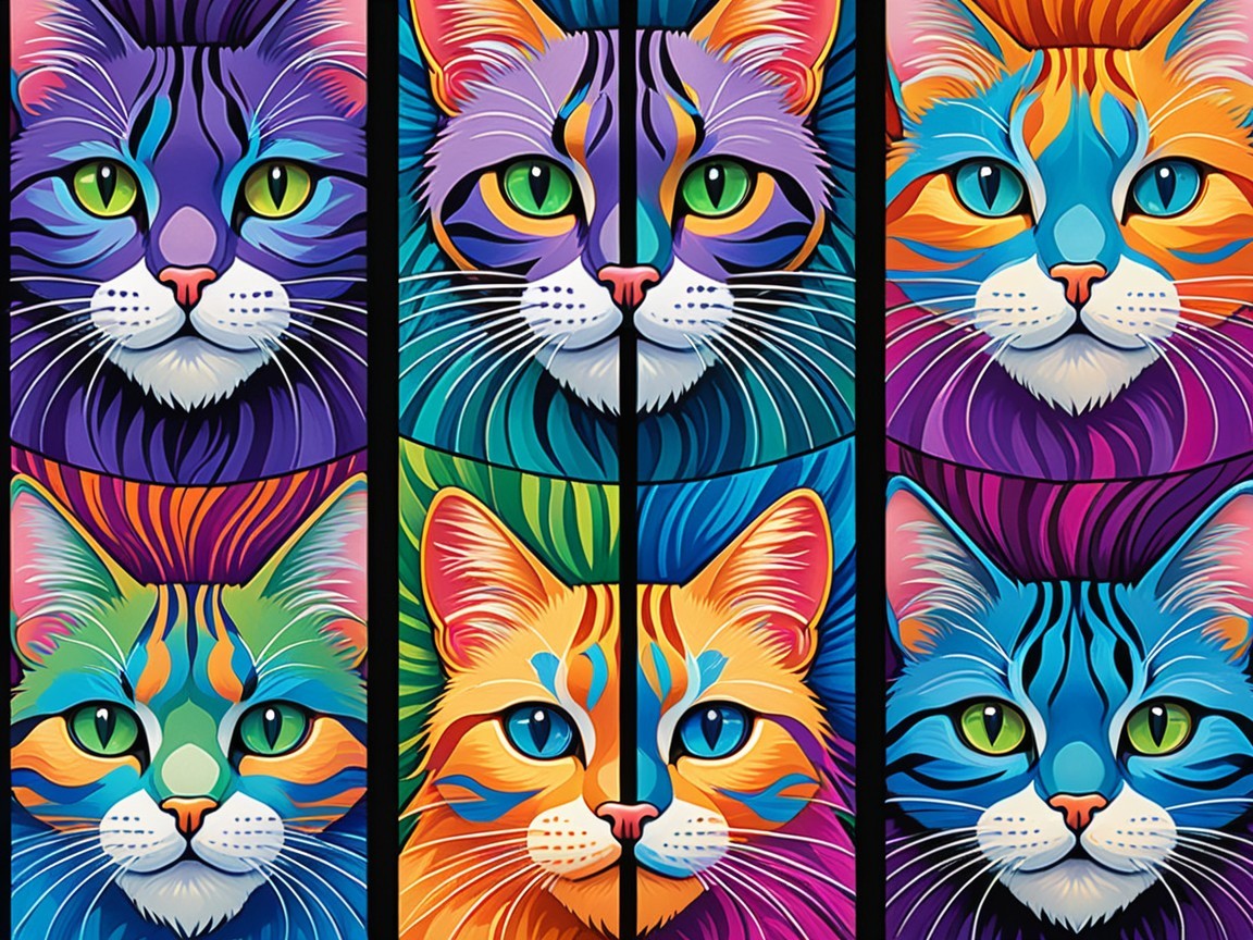 Colorful Cat Portraits with Unique Patterns and Hues