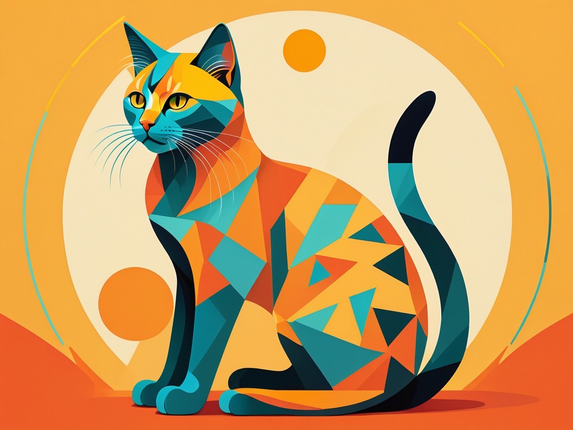 Abstract Cat Art with Geometric Shapes and Colors