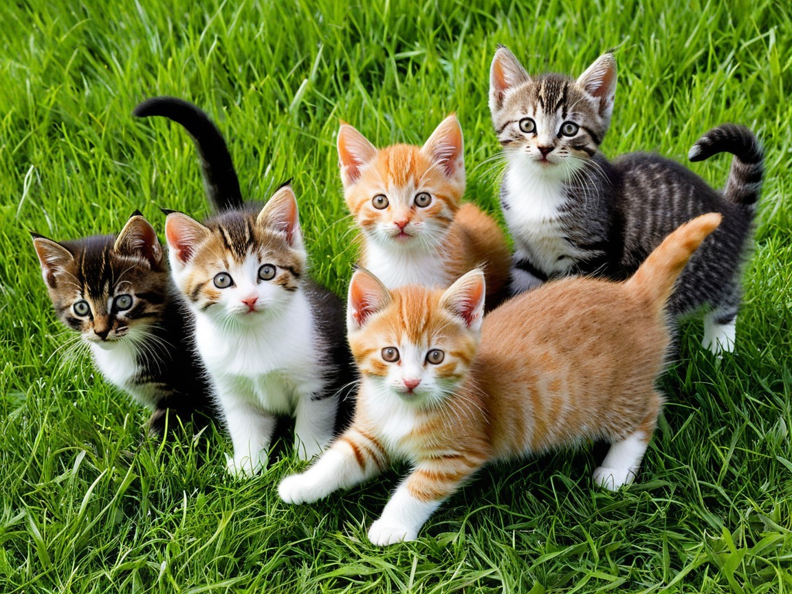 Playful Kittens on a Lush Green Lawn
