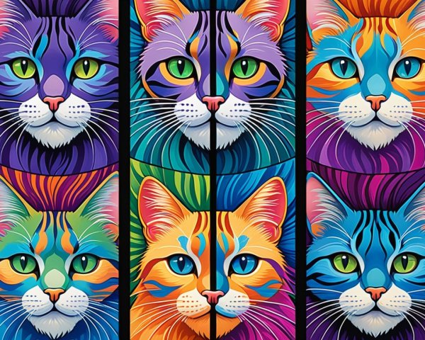 Colorful Cat Portraits with Unique Patterns and Hues