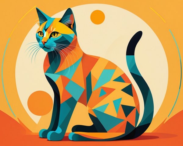 Abstract Cat Art with Geometric Shapes and Colors