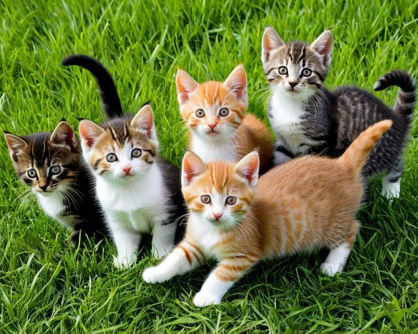Playful Kittens on a Lush Green Lawn