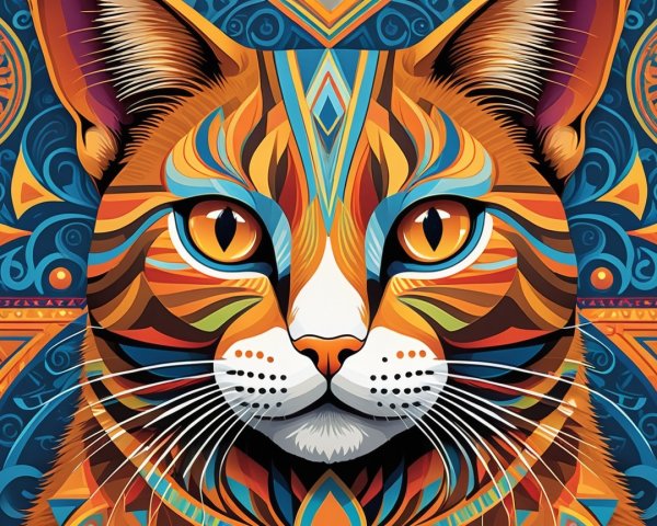 Vibrant Abstract Cat Face with Intricate Patterns