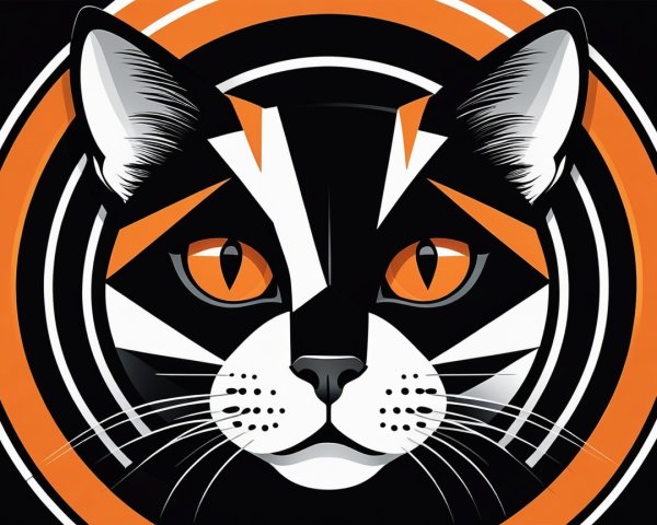 Stylized Black Cat Face with Orange and White Accents