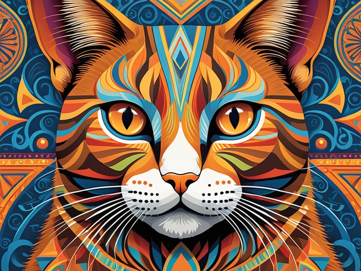Vibrant Abstract Cat Face with Intricate Patterns