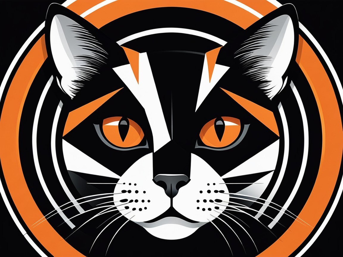 Stylized Black Cat Face with Orange and White Accents