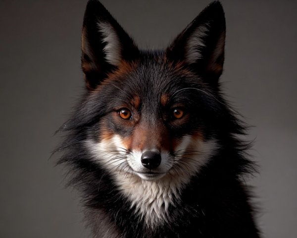 Close-up of a fox with glossy fur and amber eyes