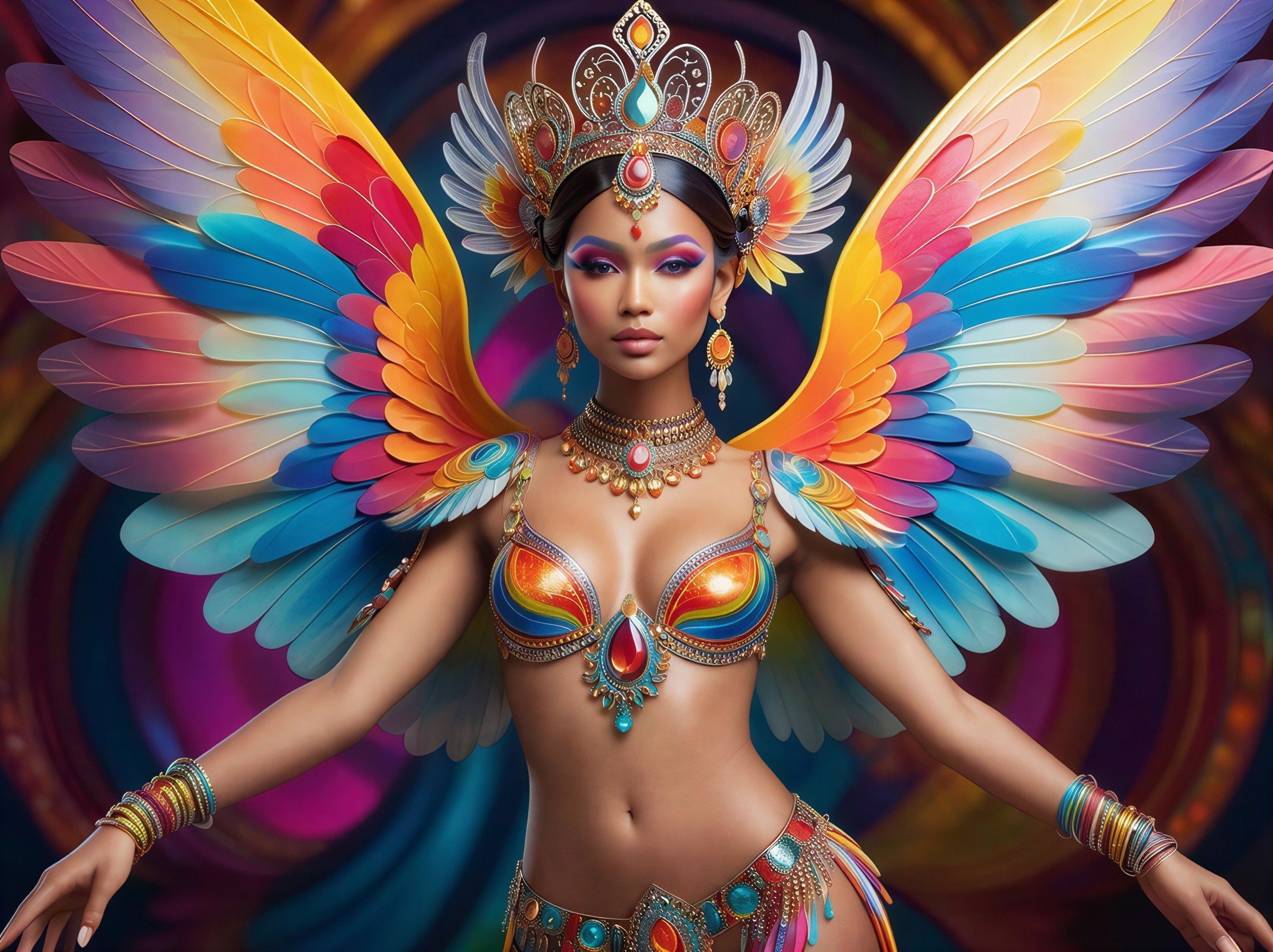 Full body painting of an Indian woman with wings