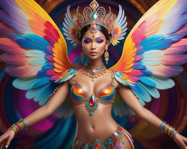 Full body painting of an Indian woman with wings