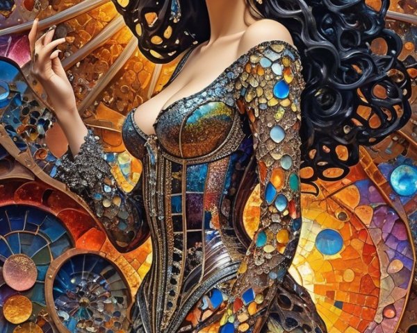 Elegant Woman in Jewel-Toned Dress with Intricate Hair