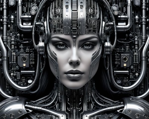 Futuristic Humanoid Figure with Metallic Features