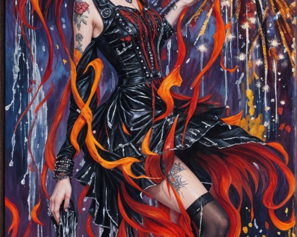 Colorful Fireworks with Confident Figure and Umbrella