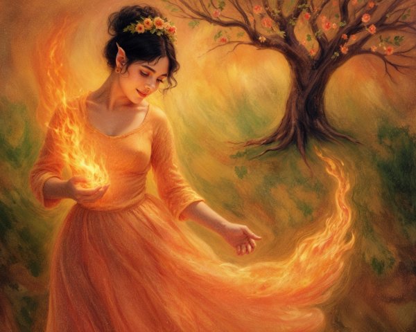 Young woman with pointed ears in autumn landscape