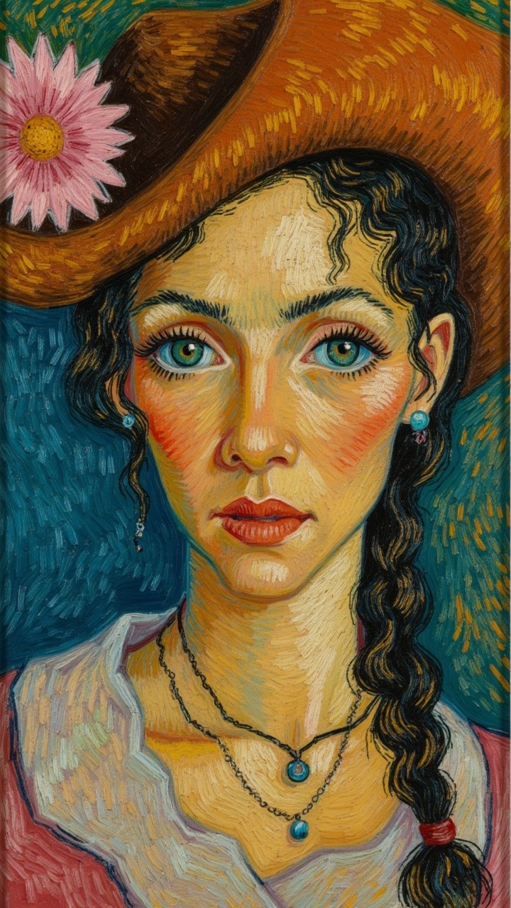 Vibrant Portrait of a Woman with Green Eyes and Braid