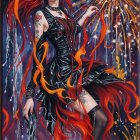 Elegant Woman in Jewel-Toned Dress with Intricate Hair