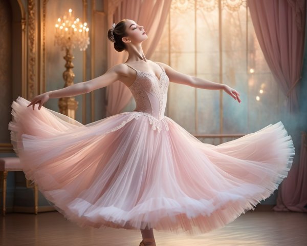 Ballerina in Pink Tutu in Elegant Interior Setting