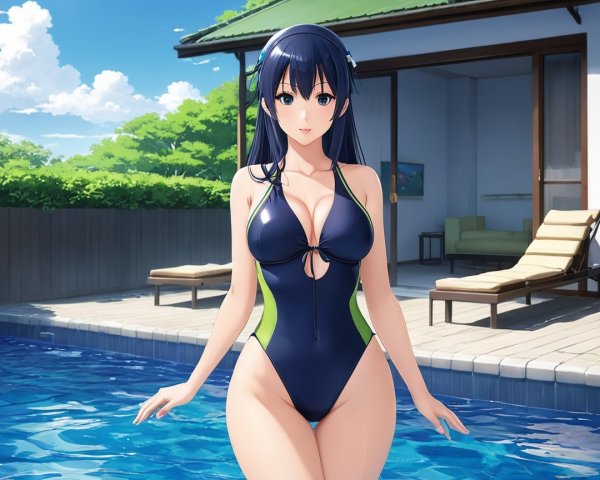 Anime Character by Sparkling Pool in Stylish Swimsuit