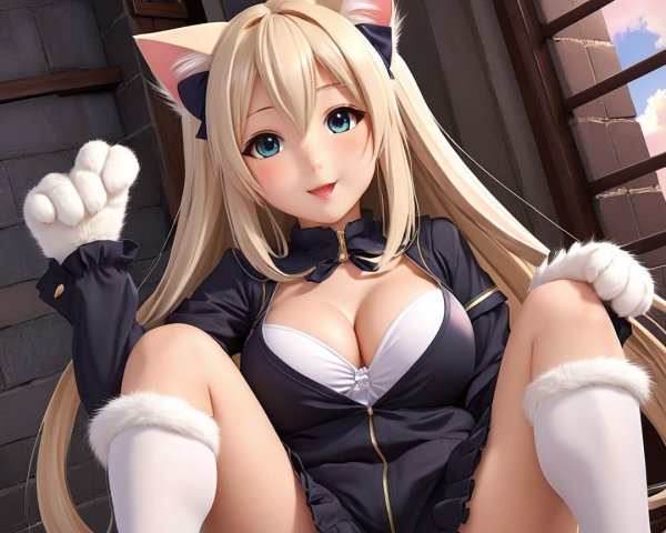 Character with Blonde Hair and Cat Ears in Urban Style