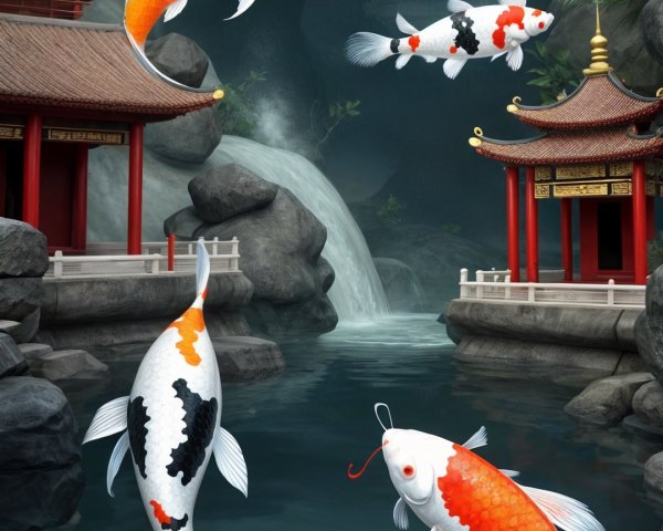 Colorful Koi Fish in a Tranquil Pond Landscape