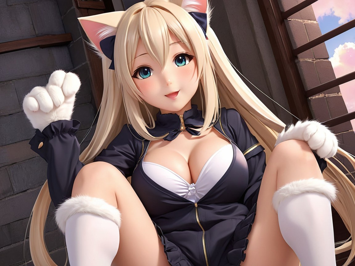 Character with Blonde Hair and Cat Ears in Urban Style