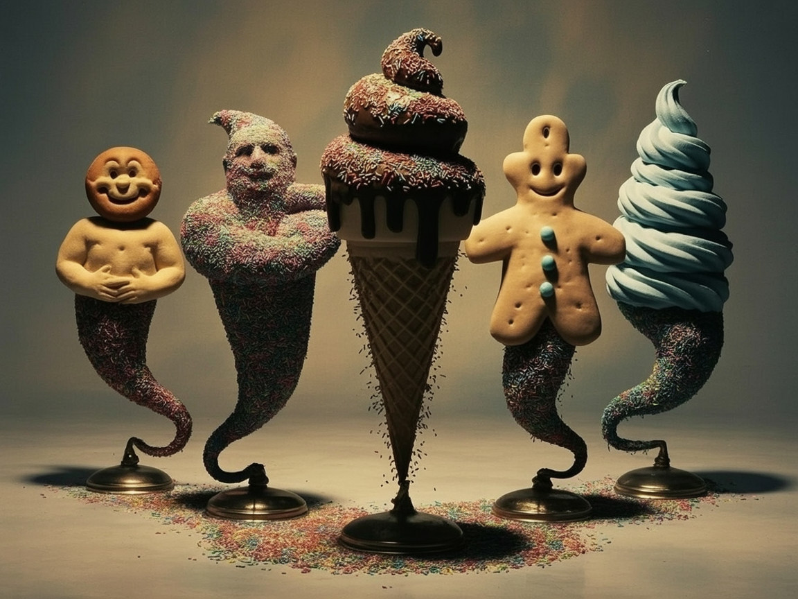 Charming Treat-Inspired Characters in Whimsical Scene