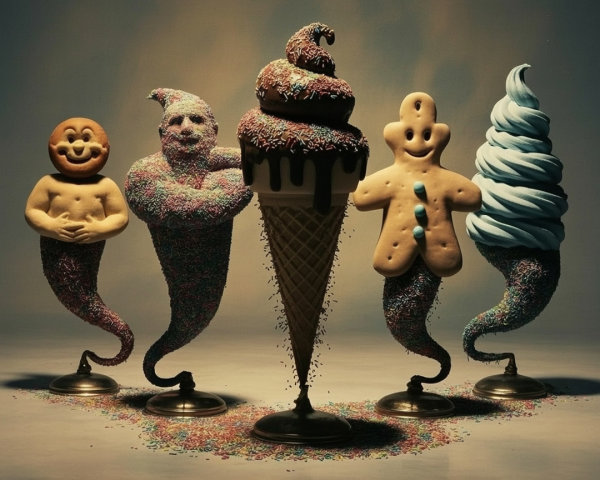 Charming Treat-Inspired Characters in Whimsical Scene