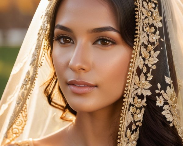 Close-up Portrait of Woman with Floral Veil and Glow