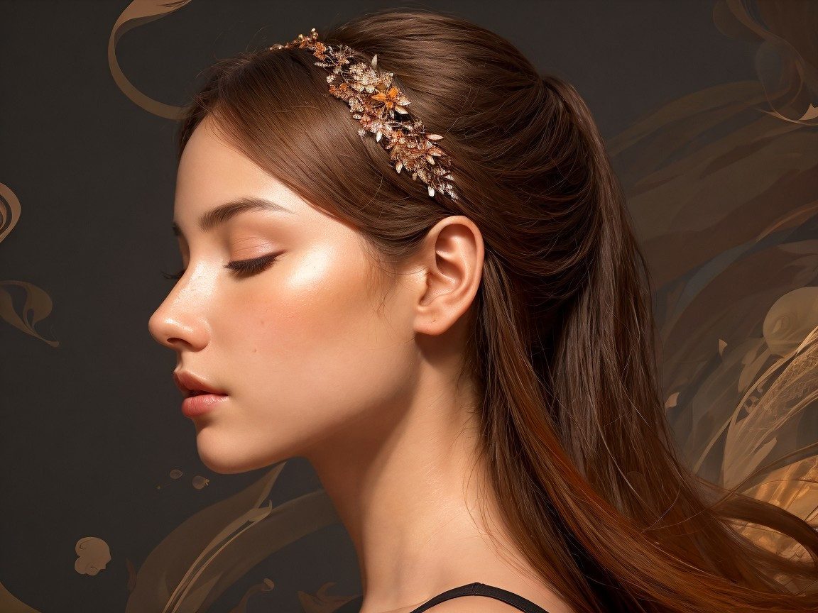 Profile of a Young Woman with Floral Headband