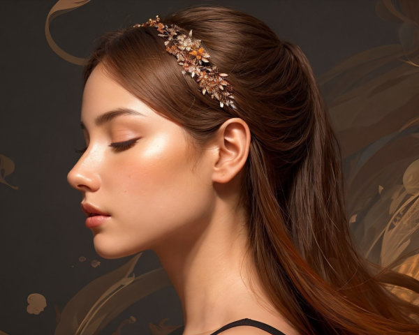 Profile of a Young Woman with Floral Headband