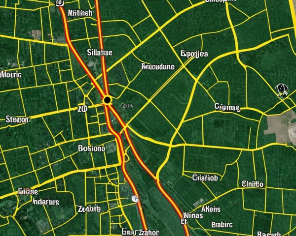 Detailed Map of Roads and Geographical Areas