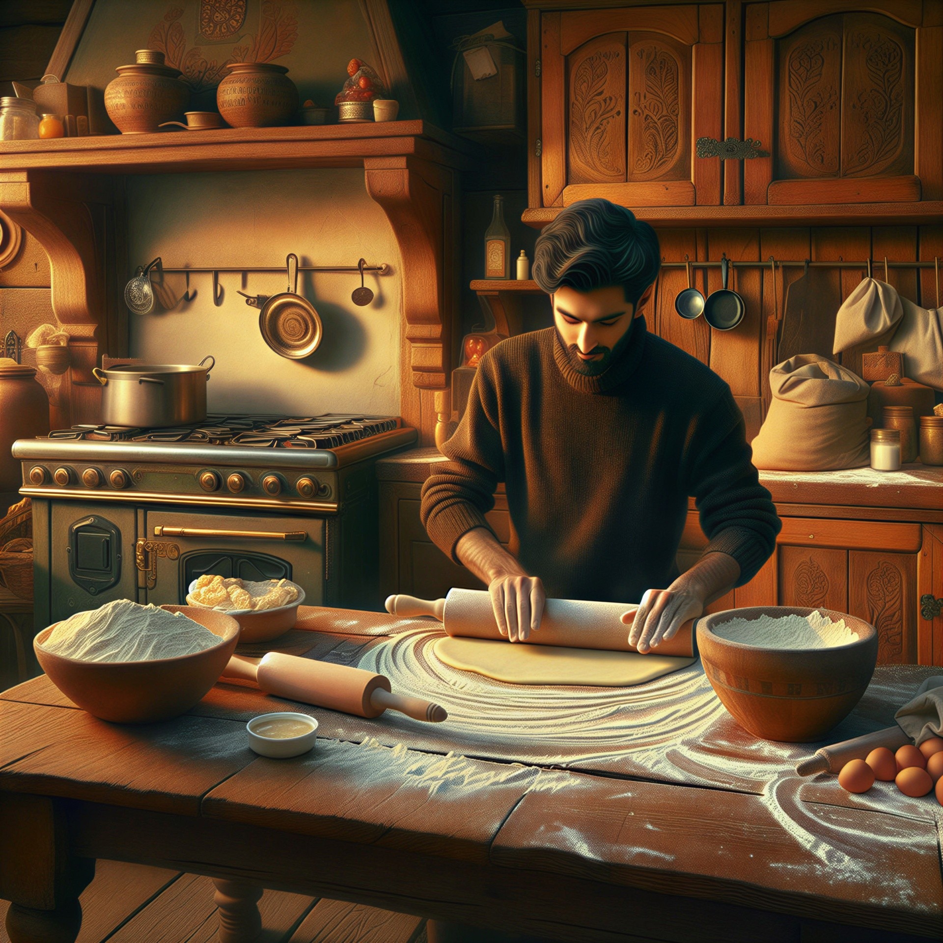 Baking in a Warm Rustic Kitchen Setting