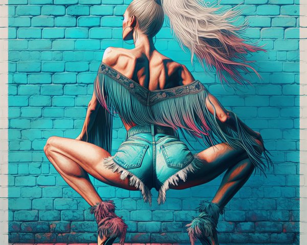 Muscular Woman Posing Against Turquoise Brick Wall