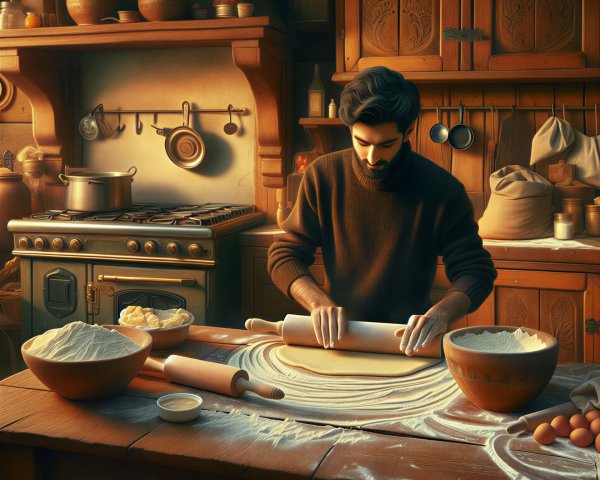 Baking in a Warm Rustic Kitchen Setting