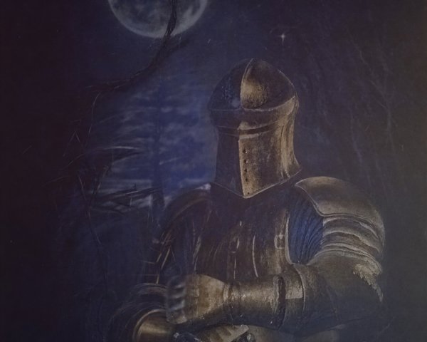 Dark Fantasy Knight in Polished Bronze Armor Painting