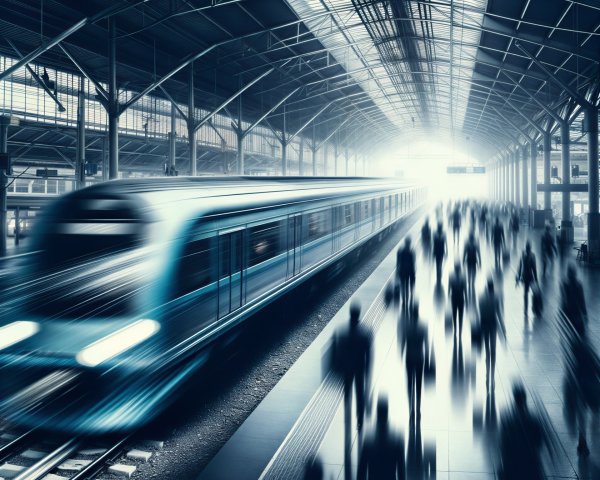 Dynamic Train Station Scene with Commuters and Motion
