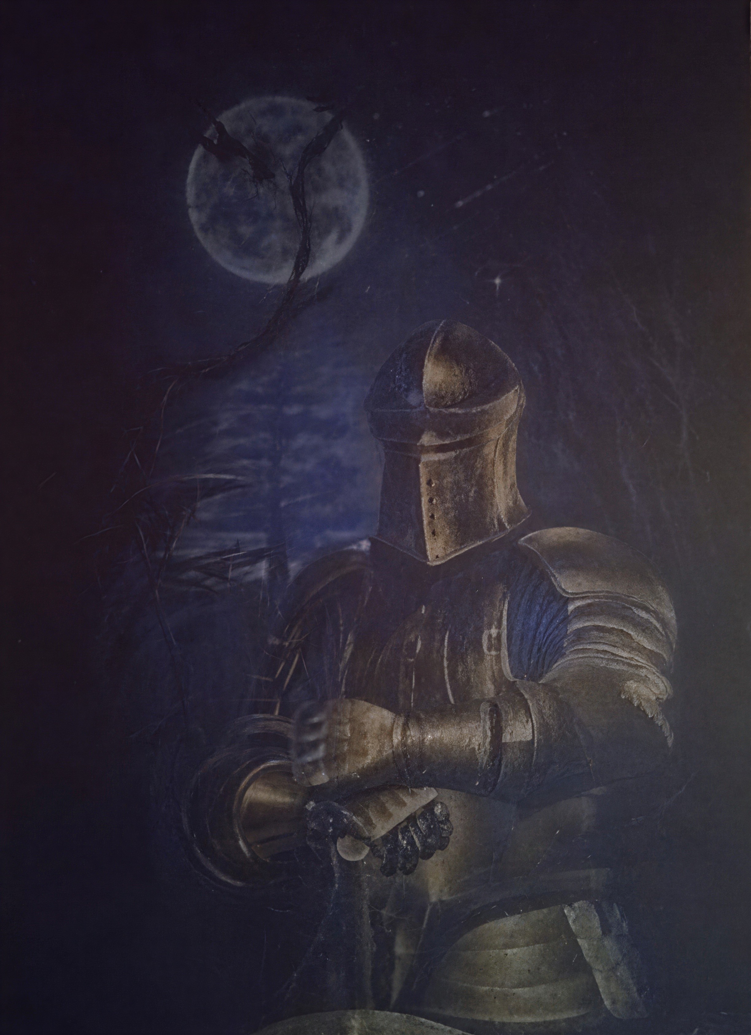 Dark Fantasy Knight in Polished Bronze Armor Painting