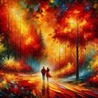 Autumn Landscape with Colorful Foliage and Couple