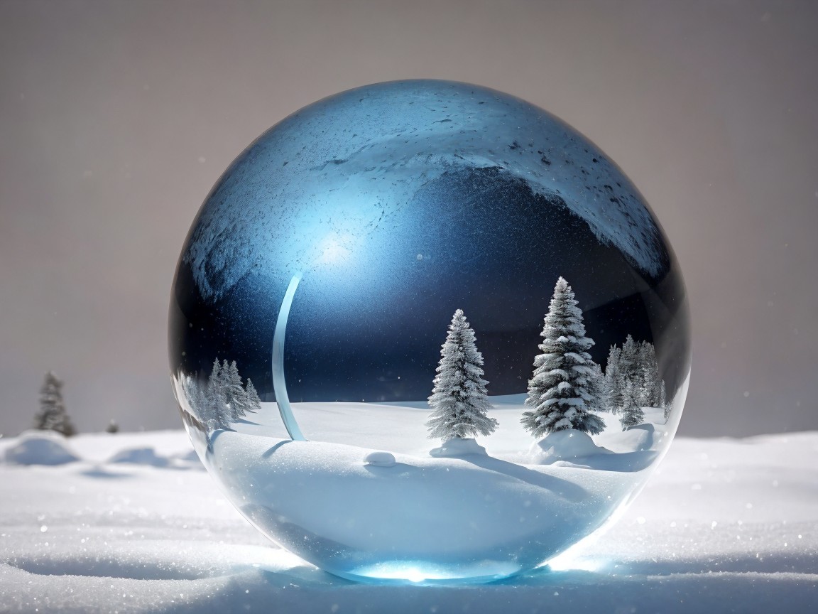 Glass Orb Reflecting Serene Winter Landscape