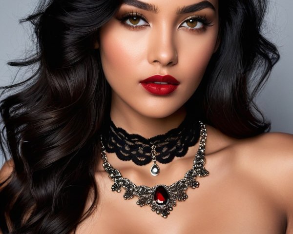 Portrait of a Woman with Dark Hair and Hazel Eyes