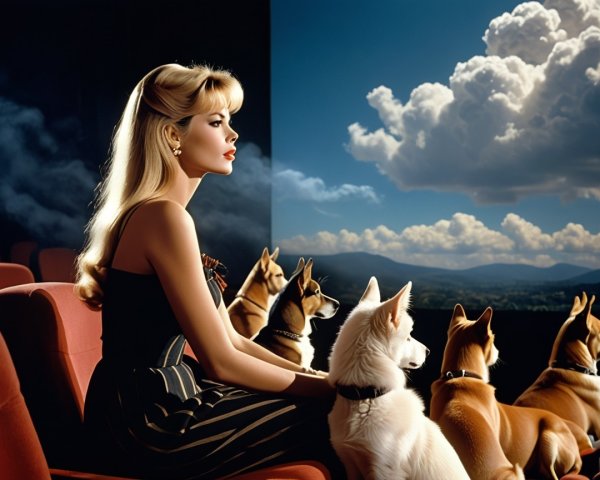 Marilyn Monroe in Theater with Scenic Landscape Background