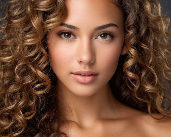 Close-Up Portrait of a Young Woman with Curly Hair