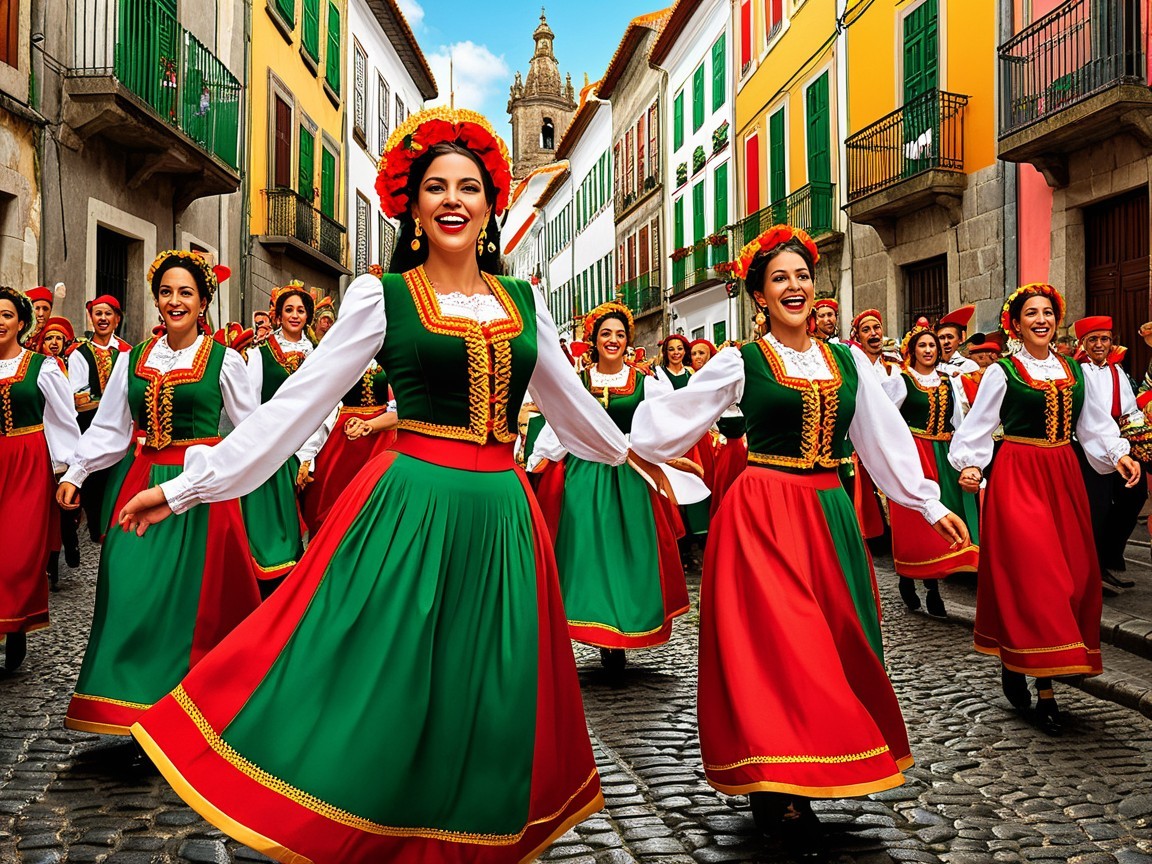 Colorful Parade with Traditional Dancers in Costumes