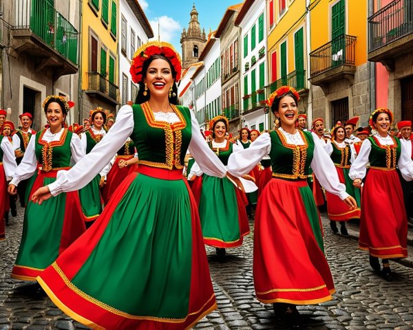 Colorful Parade with Traditional Dancers in Costumes