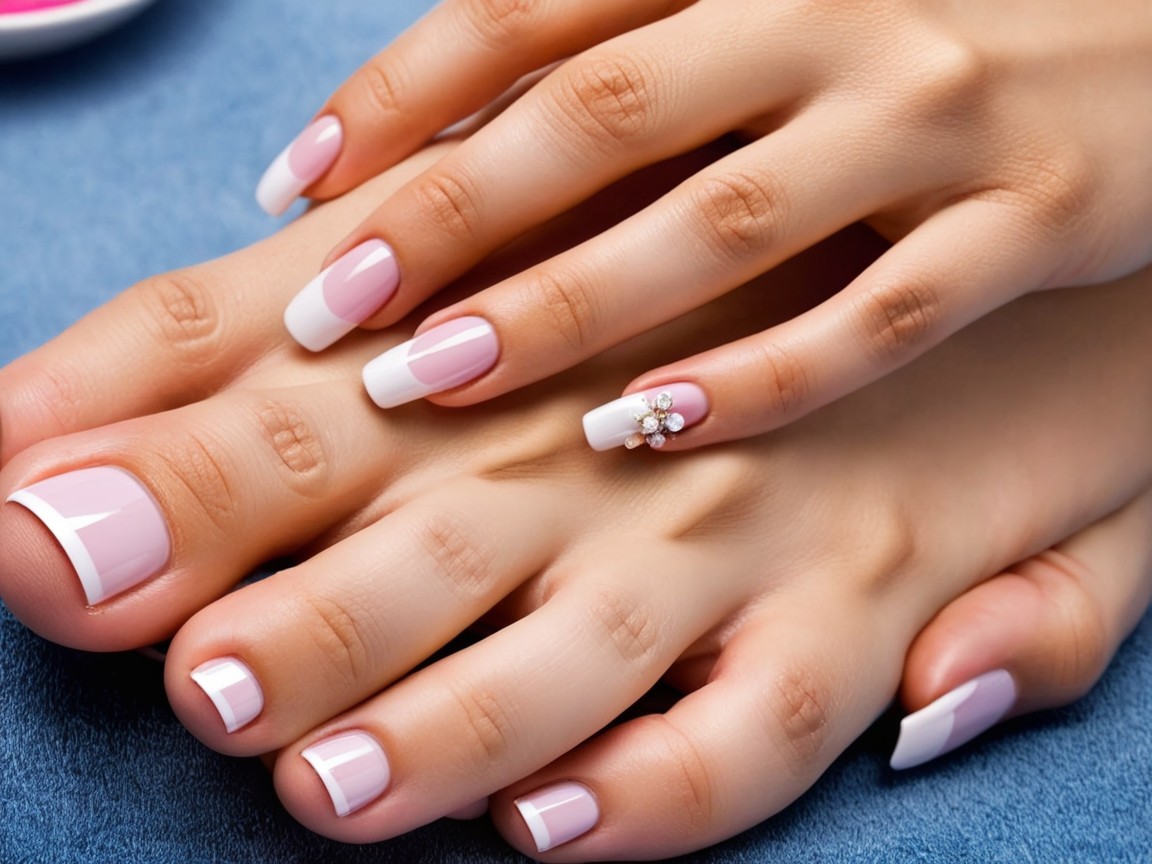 Elegant Manicured Hands and Feet with Nail Art