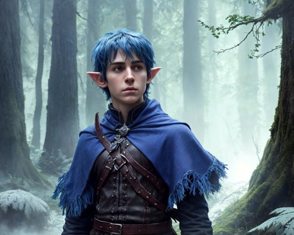 Young Elf in Mystical Forest with Striking Features